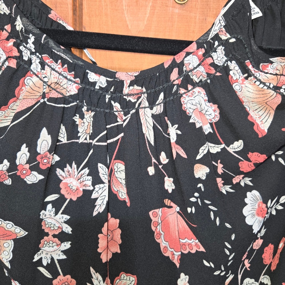 Max Studio Women Black Floral Butterfly Cold Shoulder Mini Dress Size M